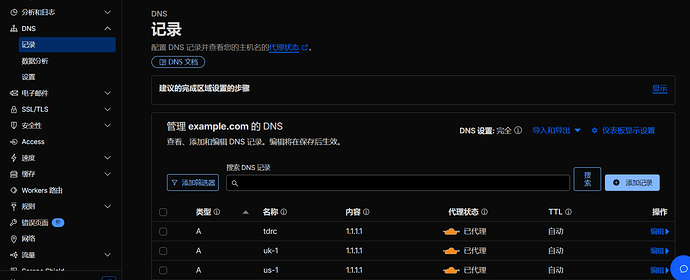 <kbd>DNS</kbd>→<kbd>记录</kbd>